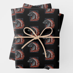 HAUS DES DRAGONS   Drachenprofil in Flammen Geschenkpapier Set