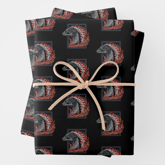 HAUS DES DRAGONS | Drachenprofil in Flammen Geschenkpapier Set (Beispiel)