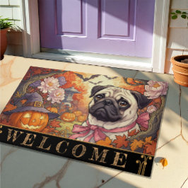 Haus des Mops Hund & Halloween Art Nuovo / Herbst Fußmatte
