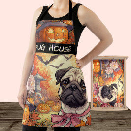 Haus des Mops Hund & Halloween, Herbst, Art Nuovo Schürze