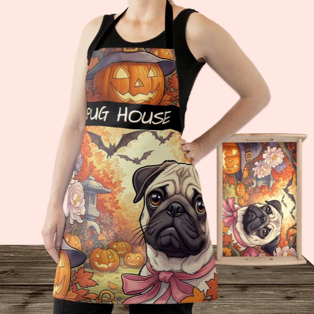 Haus des Mops Hund & Halloween, Herbst, Art Nuovo Schürze (Von Creator hochgeladen)