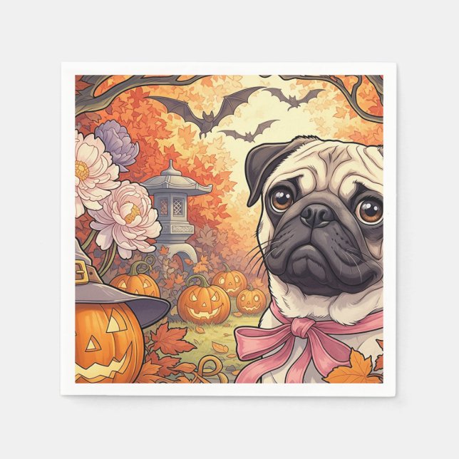 Haus des Mops Hund & Halloween, Herbst, Art Nuovo Serviette (Vorderseite)