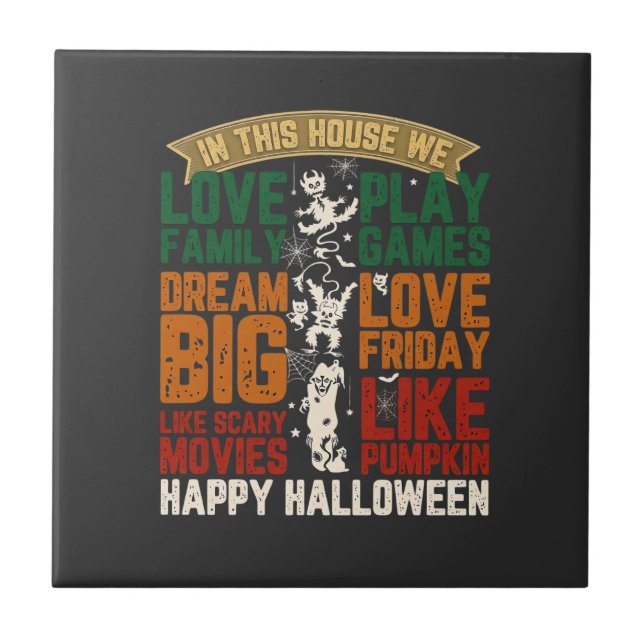 Haus Frohes Halloween Monster Spinnennetze Fliese (Vorderseite)