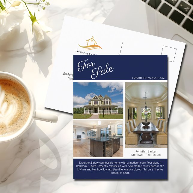 Haus für den Verkauf Real Anwesen Listing Navy Blu Postkarte (Von Creator hochgeladen)
