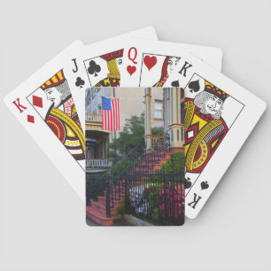 Haus im historischen Viertel im Frühling Spielkarten