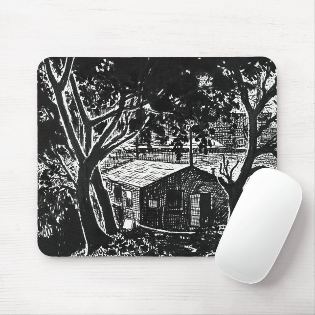 Haus im Wald, gezeichnet von Henry Lyman Sayen Mousepad (Mit Mouse)