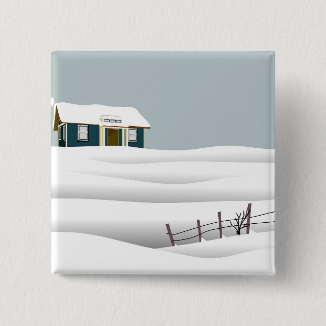 Haus in einer verschneiten Landschaft Button (Vorderseite)