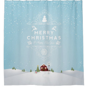 Haus in Schnee Weihnachtsduschvorhang Duschvorhang