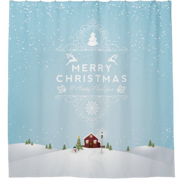 Haus in Schnee Weihnachtsduschvorhang Duschvorhang (Vorderseite)