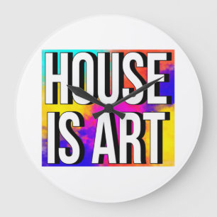 HAUS IST KUNST WEISSE SCHRIFTARTEN REGENBOGEN-HINT GROßE WANDUHR
