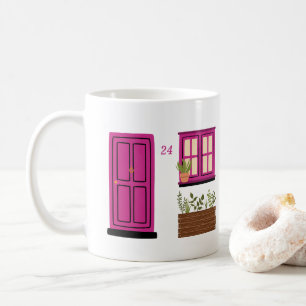 Haus mit rosa Tür mit individuellem Zitat Kaffeetasse