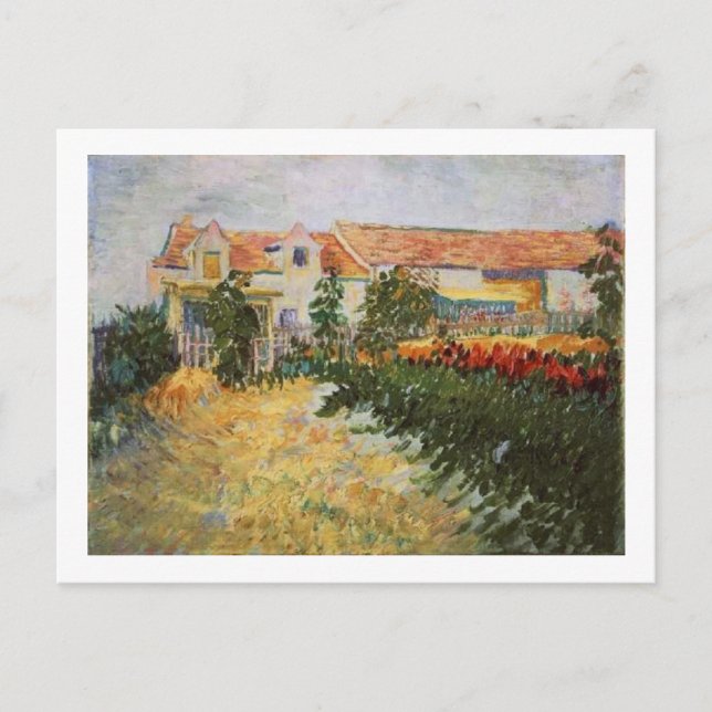 Haus mit Sonnenblumen, Vincent van Gogh Postkarte (Vorderseite)