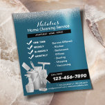 Haus-Reinigungsservice-Haus Behaltend Aquamarin Flyer<br><div class="desc">Zuhause Cleaning Service Aquamarin & Silver Glitzer Housekeeping Flyer.</div>