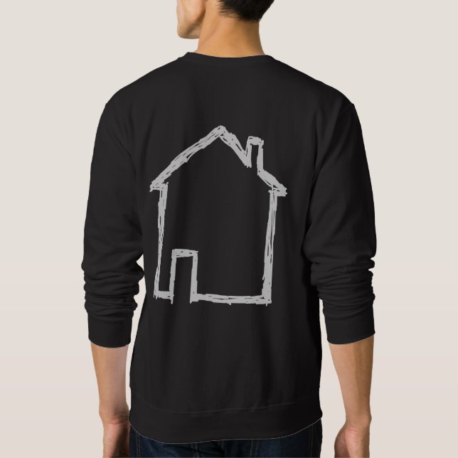 Haus-Skizze. Grau und Schwarzes Sweatshirt (Rückseite)