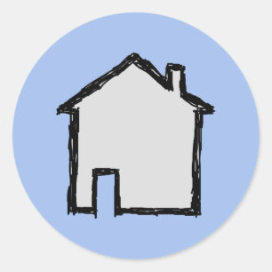 Haus-Skizze. Schwarzes und Blau Runder Aufkleber