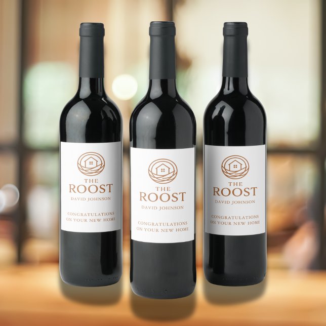 Haus- und Immobilienlogo zur Einweihungsfeier Mark Weinetikett (Real Estate Logo Housewarming Marketing Wine Label)