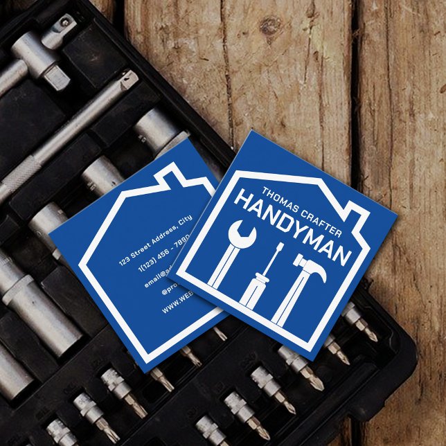 Haus und Werkzeuge handwerklich Stil Quadratische Visitenkarte (Von Creator hochgeladen)