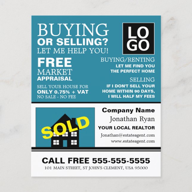 Haus verkauft, Realtor, Anwesen Agent Werbung Flyer (Vorne)