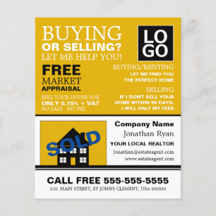 Haus verkauft, Realtor, Anwesen Agent Werbung Flyer