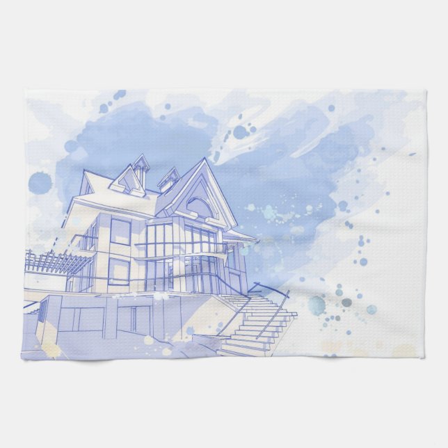 Haus: Watercolor zeichnen Handtuch (Horizontal)
