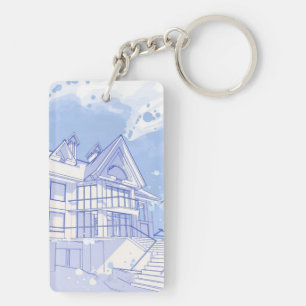Haus: Watercolor zeichnen Schlüsselanhänger