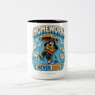Hausaufgaben nehmen kein Ende Personalisiertes Lus Zweifarbige Tasse