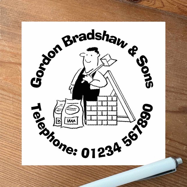 Hausbauer mit Gebäude-Materialien. Gummistempel (Von Creator hochgeladen)