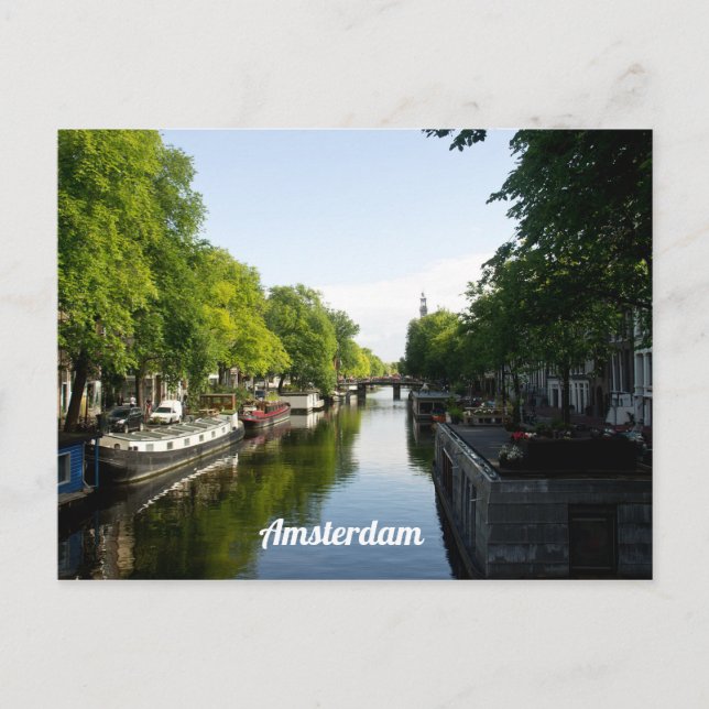 Hausboote auf dem Amsterdamer Kanal personalisiere Postkarte (Vorderseite)