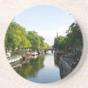 Hausboote auf dem Amsterdamer Kanal Sandstein Untersetzer
