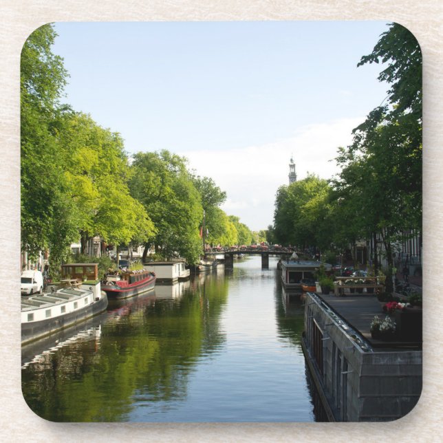 Hausboote auf dem Amsterdamer Kanal Untersetzer (Vorderseite)