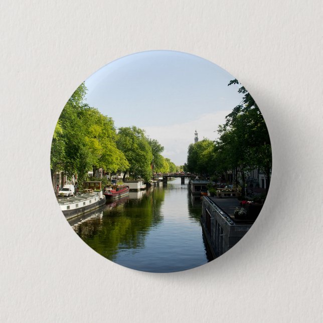 Hausboote auf dem Prinsengracht-Kanal Amsterdam Button (Vorderseite)
