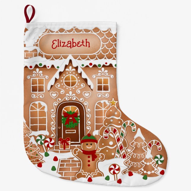 Häuschen aus Lebkuchen Großer Weihnachtsstrumpf (Vorderseite)