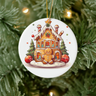 Häuschen aus Lebkuchen Keramik Ornament