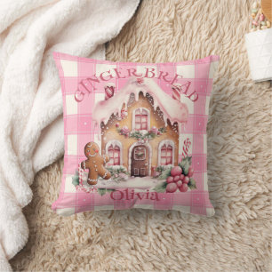 Häuschen aus Lebkuchen Rosa Kariert Custom Kissen