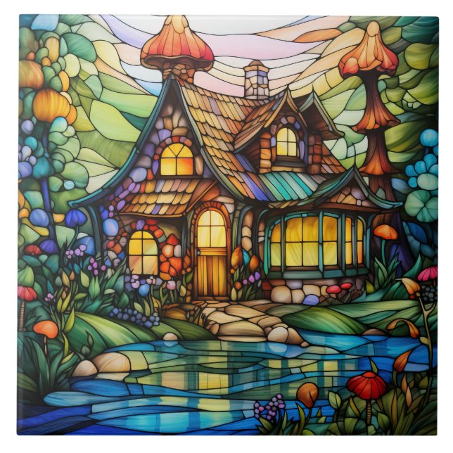 Häuschen Buntglas Fliese (Vorderseite)