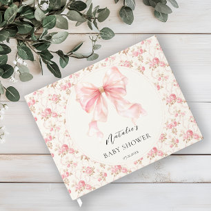 Häuschen mit rosa Schleife Florales Babyshower Gästebuch