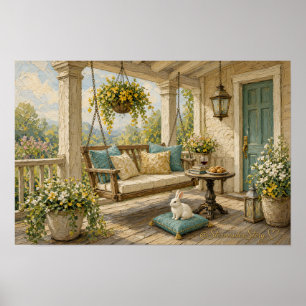 Häuschen Veranda Kaninchen Wandkunst Druck Poster