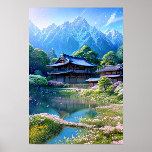 Häuser am Fluss Calm Poster (Vorne)