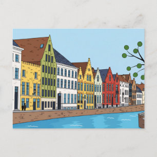 Häuser am Kanal in Brügge auf einer Postkarte