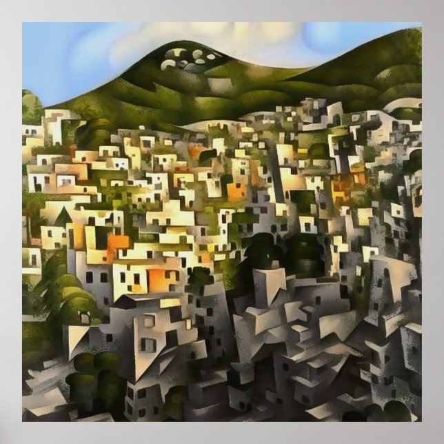Häuser auf der Hillside - Abstrakte Kunstfertigkei Poster (Vorne)