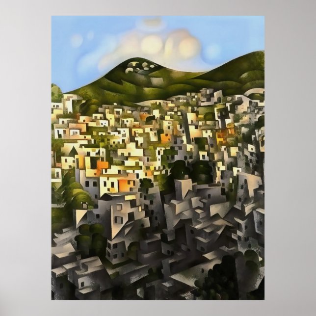 Häuser auf der Hillside - Abstrakte Kunstfertigkei Poster (Vorne)