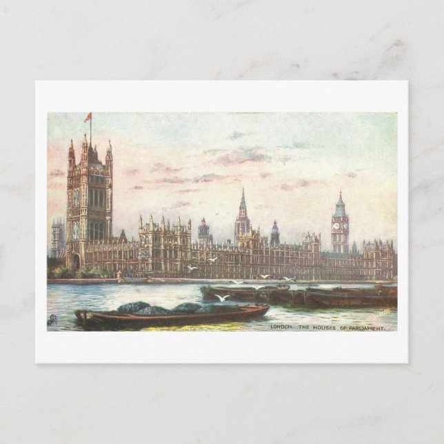 Häuser des Londoner Parlaments Vintage Postkarte (Vorderseite)