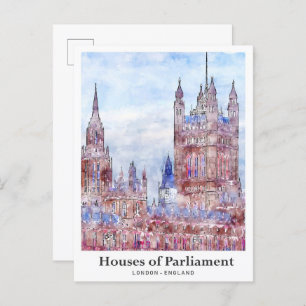 Häuser des Parlaments London Travel Watercolor Postkarte