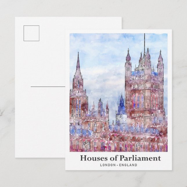 Häuser des Parlaments London Travel Watercolor Postkarte (Vorne/Hinten)