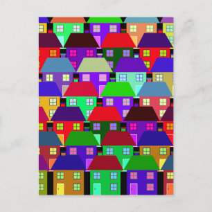 HÄUSER FARBHAFTE ZUHAUSE COMMUNITY POSTKARTE