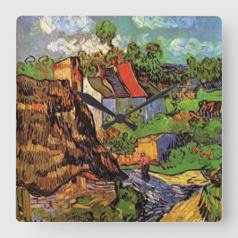 Häuser in Auvers, Schöne Kunst von Vincent van Gog Quadratische Wanduhr