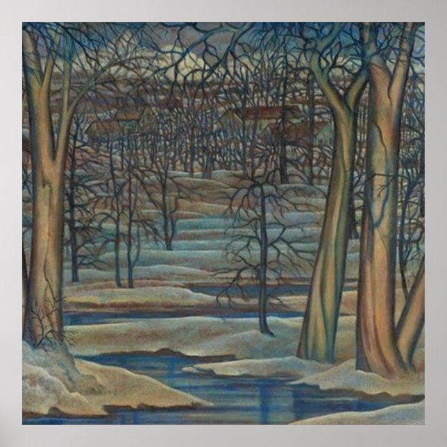 Häuser in einer Landschaft der Barren Winter River Poster (Vorne)