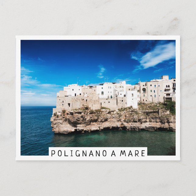 Häuser in Polignano a Mare auf einer Klippe in Pug Postkarte (Vorderseite)