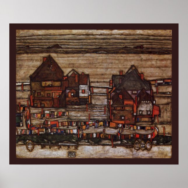 Häuser mit Wäscherei von Egon Schiele Poster (Vorne)