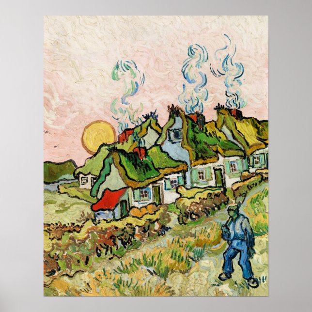 Häuser und Abbildung (1890) von Vincent Van Gogh Poster (Vorne)